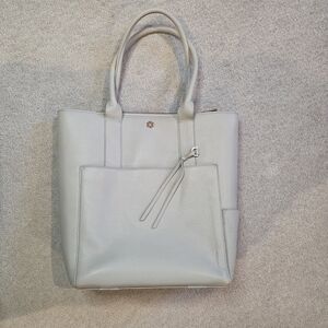 Dagne Dover Charlie Grey Beige Pebbled Leather Briefcase Tote Bag Large